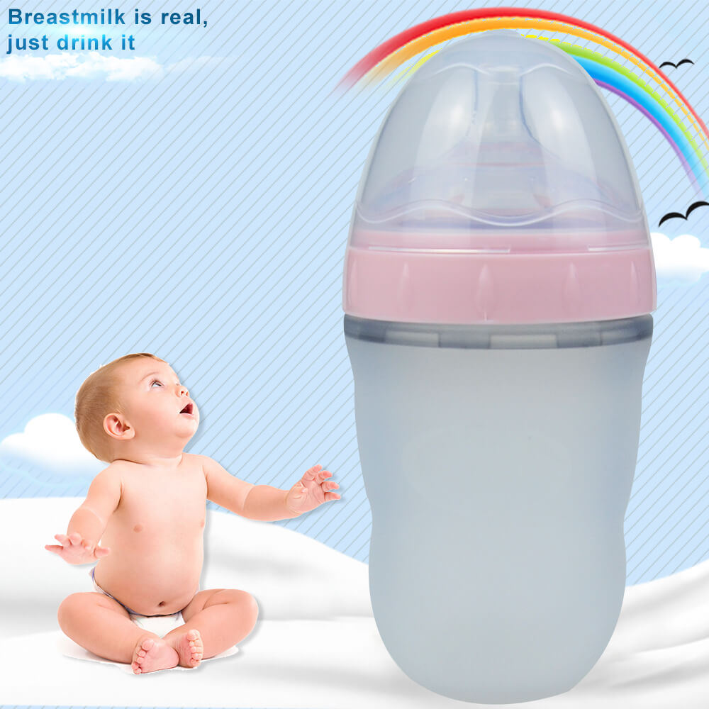 Wide mouth silicone baby bottle