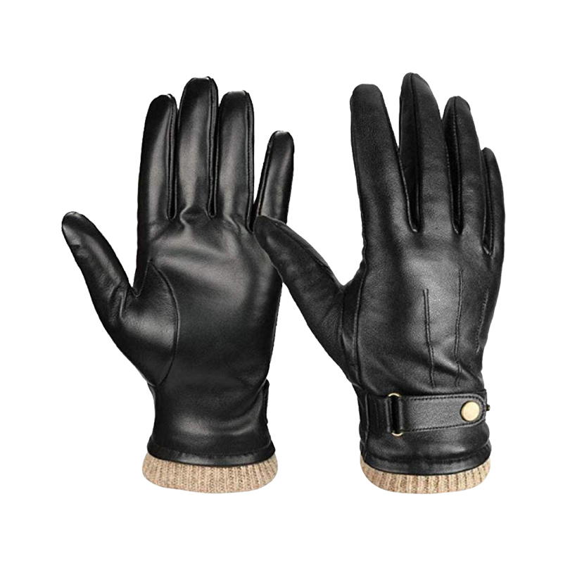 Black Cashmere Lined Genuine Goatskin Leather Winter Cold Proof Car Driving Motorcycle Leather Hand 